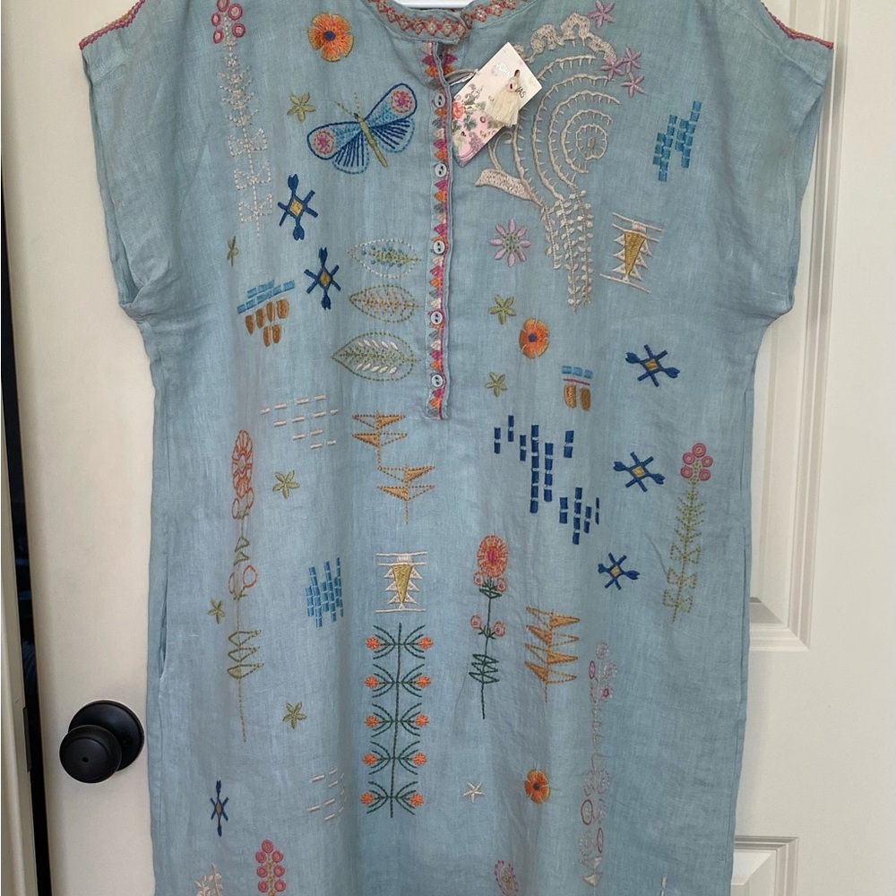 Embroidered Blue Tunic Dress